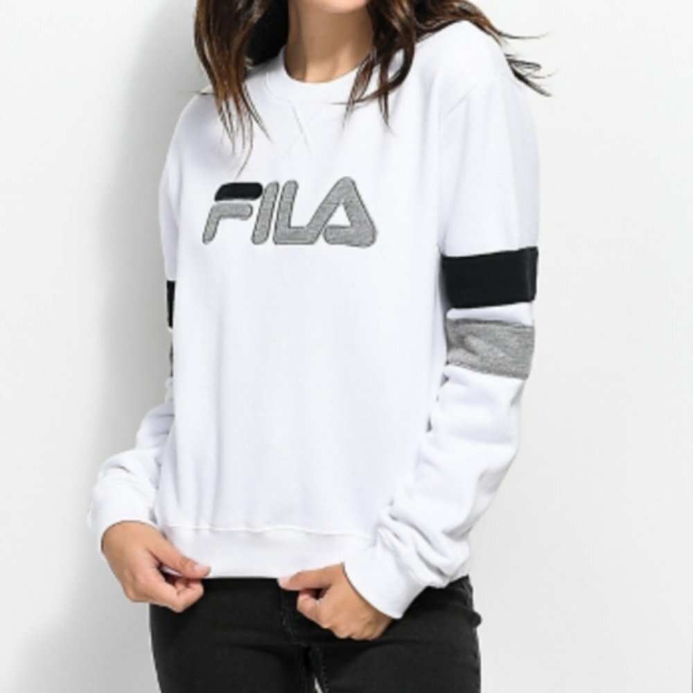 FILA Womens Varsity Stripe Logo Crew Neck Sweatshirt S NWT